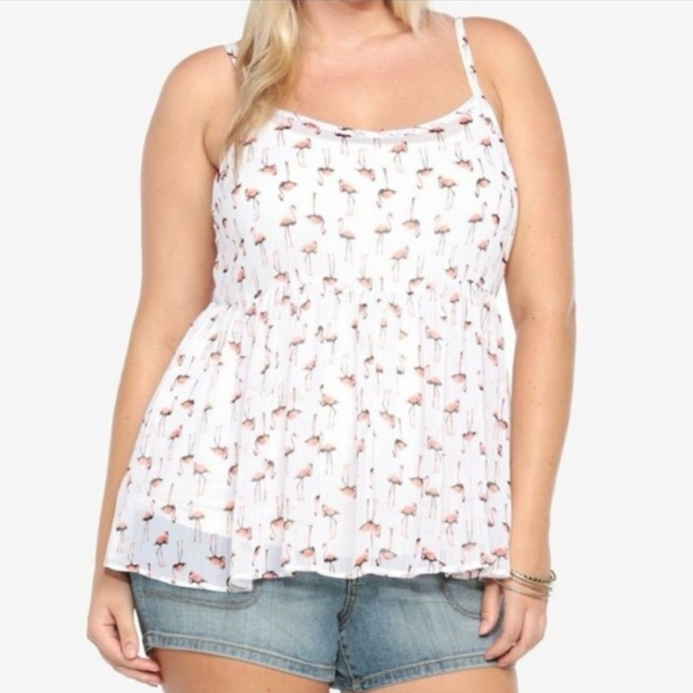 Torrid White Chiffon Flamingo Print Tank Top Size 2